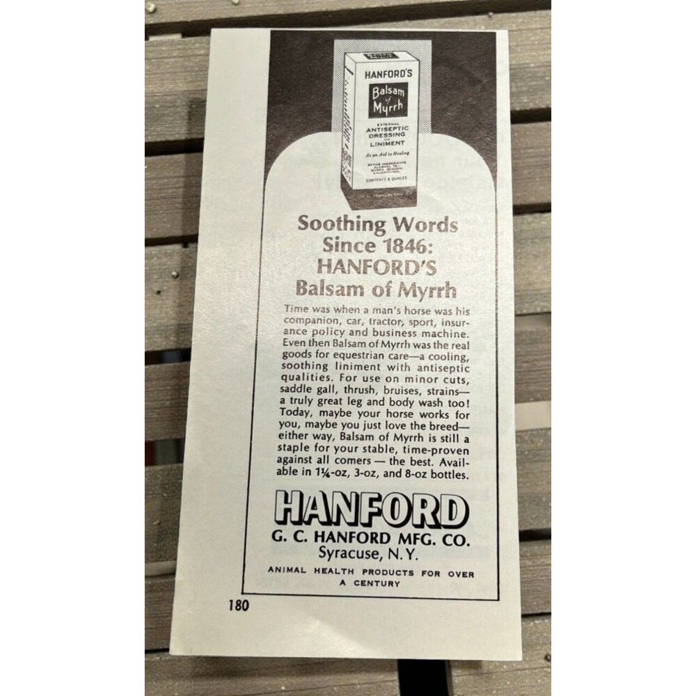 Hanford Balsam of Myrrh Vintage Print Ad 1970s Antiseptic Liniment Syracuse NY